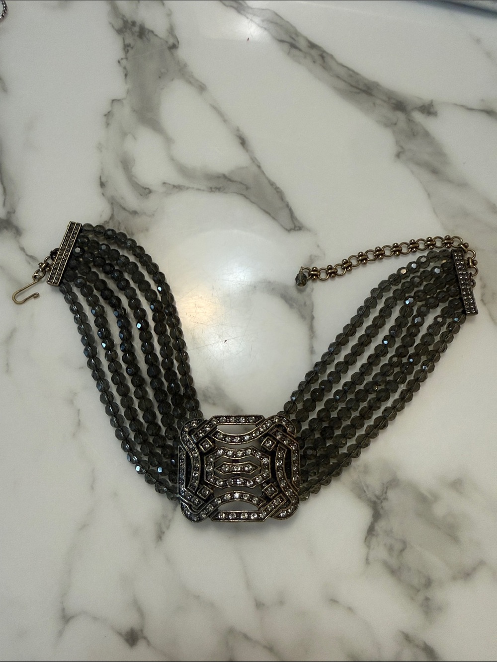 Heidi Daus art deco choker necklace with smoky crystal beads